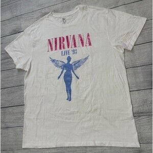 Nirvana Live 93 White Short Sleeve T-Shirt Unisex Size XL Punk Rock Music
